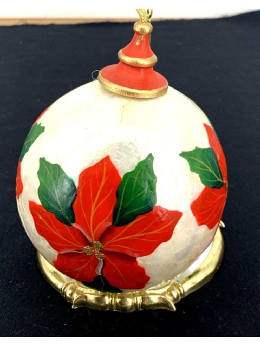 Capiz Shell Hanging Poinsettia Christmas Ornament 4” Red Green Gold Holiday